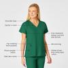 WonderWink Womens Flex Back V-Neck Top Medical Scrubs, Hunter Green, XX-Small US view 2