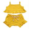 Nokpsedcb Infant Kids Baby Girls Cute Solid Color Ruffle T-shirt Top+Drawstring Bottom Shorts Pants 2Pcs Outfits Set (A-Yellow, 12-18 Months) view 1