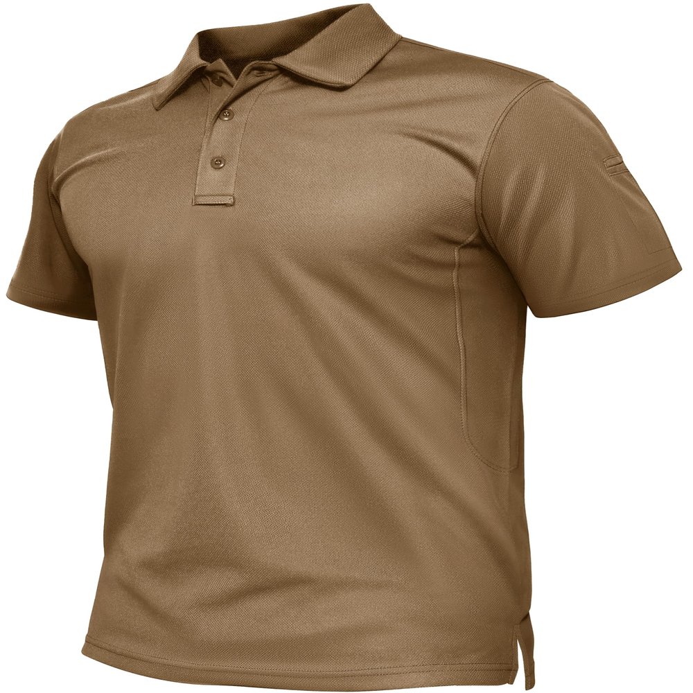TACVASEN Mens Polo Shirts Short Sleeve Dry Fit Collared Shirt Performance Pique Polos Moisture Wicking for Tactical Athletic Golf Brown XL