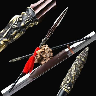 GLW Sword 215cm Spear Wushu Lance Sword Saber Red Damascus Steel Blade Steel Handle