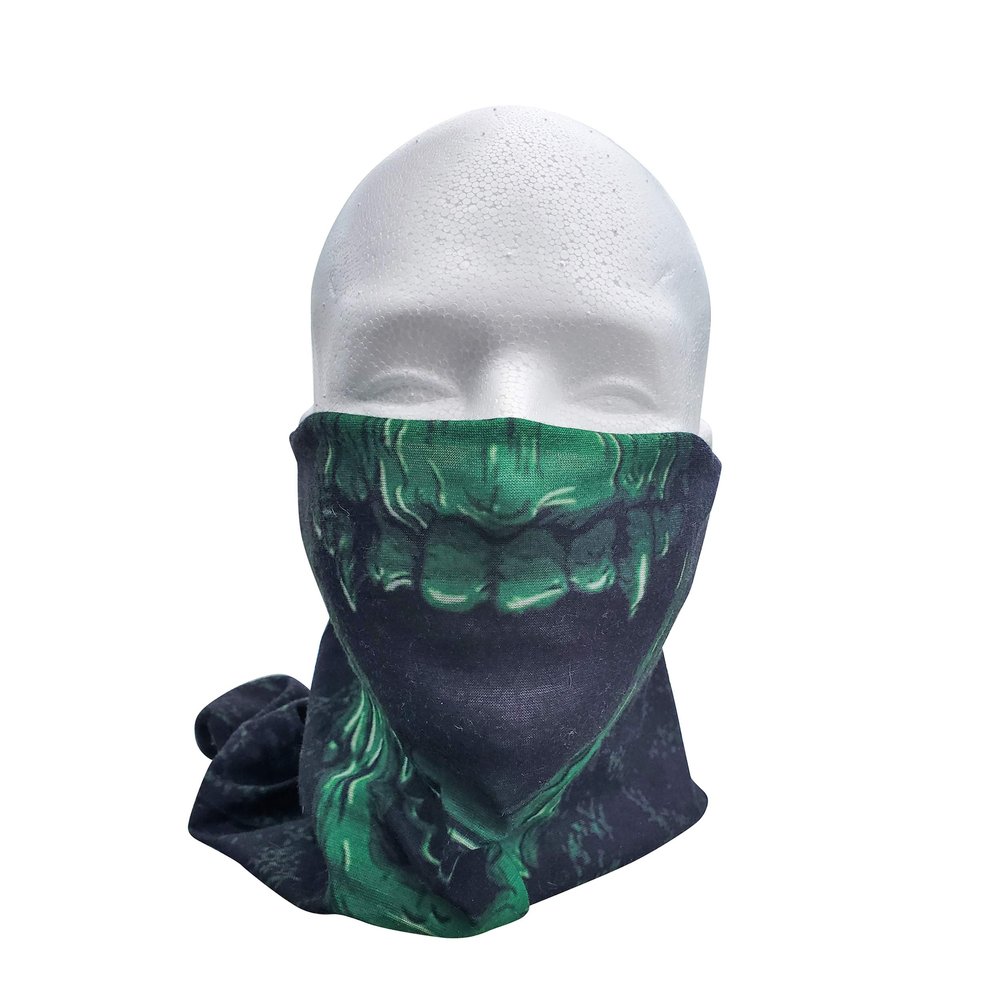 Echo Services UV Bandana Face Mask Neck Shield Shooting Motorcycling Fishing and Fisherman Hair Scarf for Women, Men -Soft Seamless UPF Headband Full Sun, Wind, Dust Protection Green Goblin Design