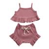 Nokpsedcb Infant Kids Baby Girls Cute Solid Color Ruffle T-shirt Top+Drawstring Bottom Shorts Pants 2Pcs Outfits Set (A-Purple, 0-6 Months) view 1