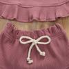 Nokpsedcb Infant Kids Baby Girls Cute Solid Color Ruffle T-shirt Top+Drawstring Bottom Shorts Pants 2Pcs Outfits Set (A-Purple, 0-6 Months) view 4