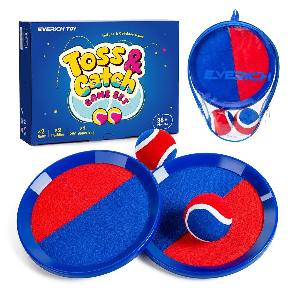 EVERICH TOY Toss and Catch Ball Game Set, Upgraded Sticky Paddle Ball Set for Kids & Toddlers, Sturdy & Water-Resistant Outdoor Backyard Beach Pool Toy, Birthday Gift for Boys Girls Ages 3-12