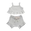 Nokpsedcb Infant Kids Baby Girls Cute Solid Color Ruffle T-shirt Top+Drawstring Bottom Shorts Pants 2Pcs Outfits Set (A-Grey, 18-24 Months) view 1