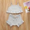 Nokpsedcb Infant Kids Baby Girls Cute Solid Color Ruffle T-shirt Top+Drawstring Bottom Shorts Pants 2Pcs Outfits Set (A-Grey, 18-24 Months) view 2