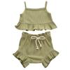 Nokpsedcb Infant Kids Baby Girls Cute Solid Color Ruffle T-shirt Top+Drawstring Bottom Shorts Pants 2Pcs Outfits Set (A-Green, 18-24 Months) view 1