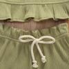 Nokpsedcb Infant Kids Baby Girls Cute Solid Color Ruffle T-shirt Top+Drawstring Bottom Shorts Pants 2Pcs Outfits Set (A-Green, 18-24 Months) view 4