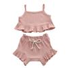 Nokpsedcb Infant Kids Baby Girls Cute Solid Color Ruffle T-shirt Top+Drawstring Bottom Shorts Pants 2Pcs Outfits Set (A-Pink, 12-18 Months) view 1