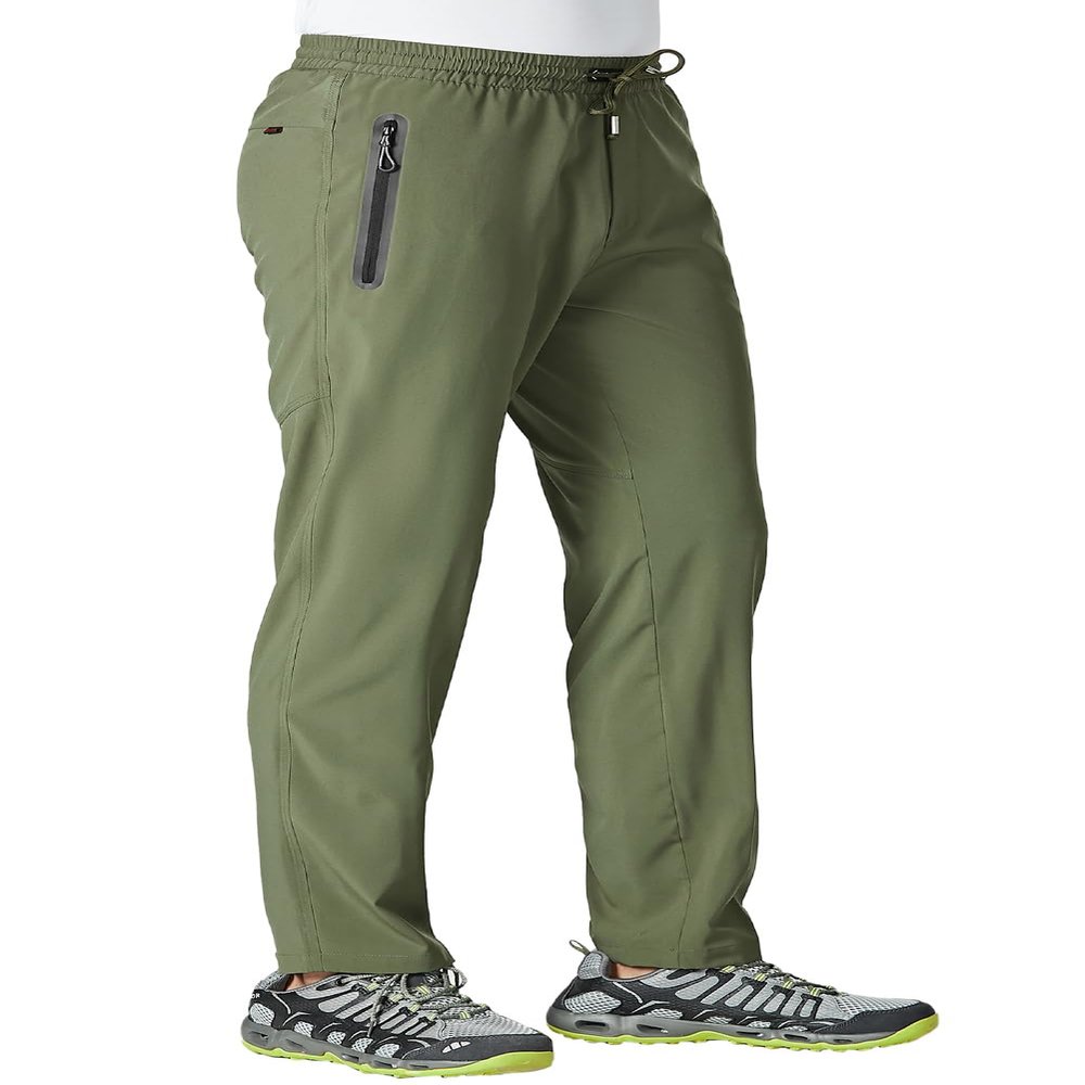 BGOWATU Men's Sweatpants with Zip Pockets Lightweight Quick Dry Athletic Workout Joggers Elastic Waist Hiking Travel Pants A2 Green 2XL