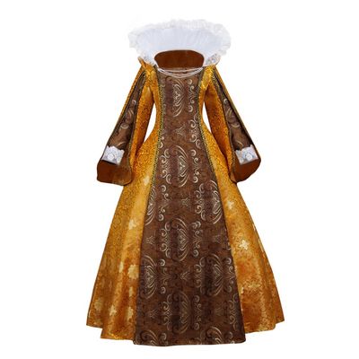 Fortunehouse stand collar Queen Elizabeth Cosplay Costume medieval gold ball gown dress (XXL)