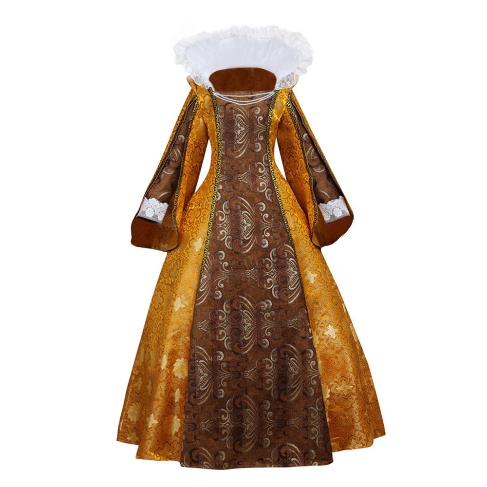 Fortunehouse stand collar Queen Elizabeth Cosplay Costume medieval gold ball gown dress (XXL)