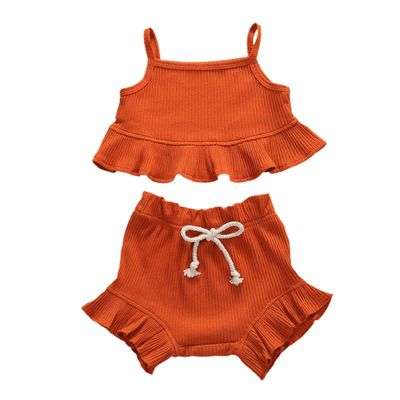 Nokpsedcb Infant Kids Baby Girls Cute Solid Color Ruffle T-shirt Top+Drawstring Bottom Shorts Pants 2Pcs Outfits Set (A-Dark orange, 0-6 Months)