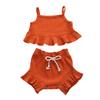 Nokpsedcb Infant Kids Baby Girls Cute Solid Color Ruffle T-shirt Top+Drawstring Bottom Shorts Pants 2Pcs Outfits Set (A-Dark orange, 0-6 Months) view 1