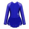 iiniim Girls Long Sleeves Mesh Splice Cutouts Back Figure Skating Roller Skating Gymnastic Ballet Dancewear Tutu Dress Blue 6 view 1