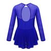 iiniim Girls Long Sleeves Mesh Splice Cutouts Back Figure Skating Roller Skating Gymnastic Ballet Dancewear Tutu Dress Blue 6 view 2