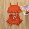 Nokpsedcb Infant Kids Baby Girls Cute Solid Color Ruffle T-shirt Top+Drawstring Bottom Shorts Pants 2Pcs Outfits Set (A-Dark orange, 18-24 Months) view 2