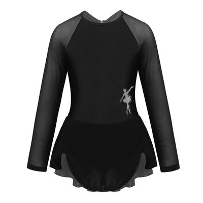 ACSUSS Kids Girls Mesh Long Sleeves Ballet Tutu Dress Gymnastics Leotards Figure Ice Skating Dress Dancewear Black 6