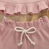 Nokpsedcb Infant Kids Baby Girls Cute Solid Color Ruffle T-shirt Top+Drawstring Bottom Shorts Pants 2Pcs Outfits Set (A-Pink, 6-12 Months) view 4