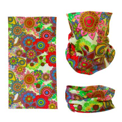 SMEHCF Novelty Seamless Bandana Balaclava Face Cover Mask Shield Neck Gaiter Reusable Breathable Dustproof Windproof Unisex Gothic Colorful Flower Round Pattern