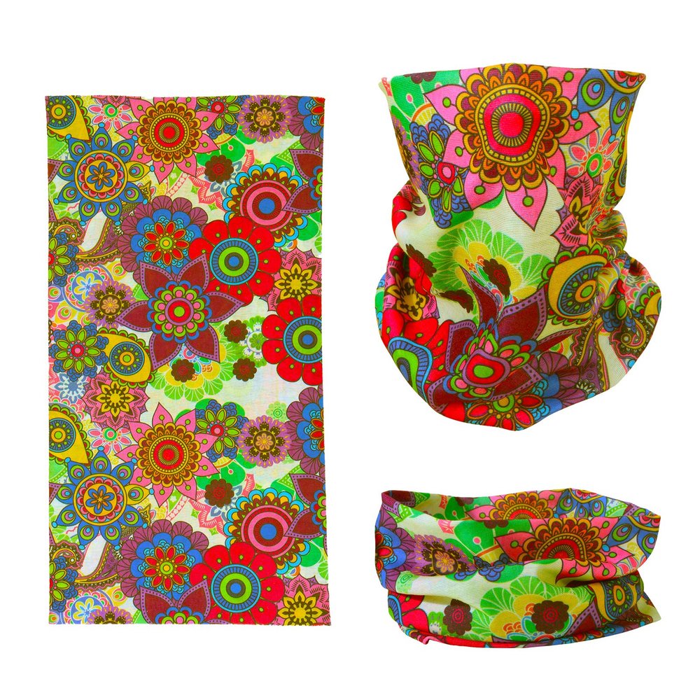 SMEHCF Novelty Seamless Bandana Balaclava Face Cover Mask Shield Neck Gaiter Reusable Breathable Dustproof Windproof Unisex Gothic Colorful Flower Round Pattern