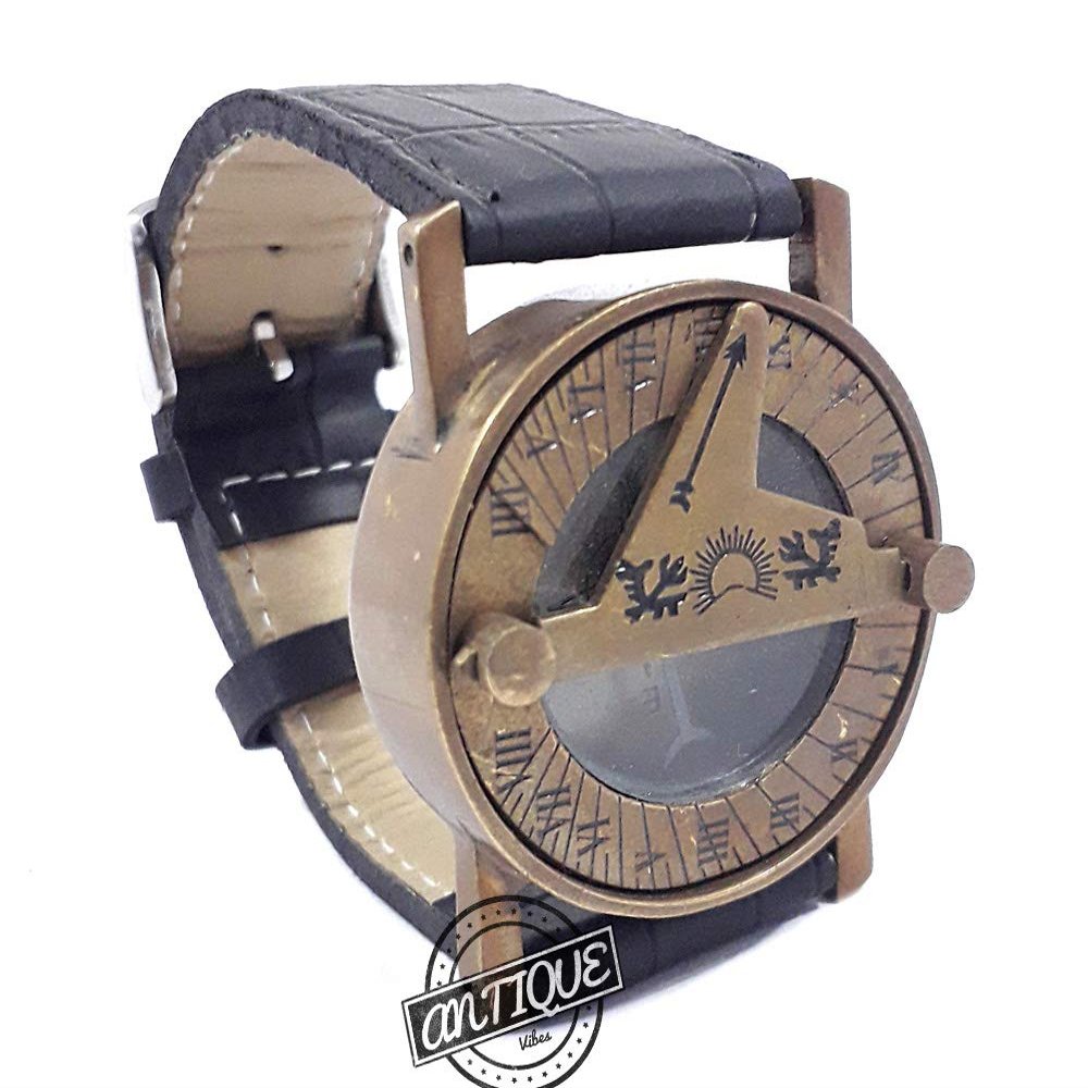 Brass Sundial Compass with Leather Strap - Best Gift for Men Women