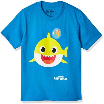 Pinkfong Baby Boys Shark Short Sleeve T-Shirt, Turquoise, 4T US