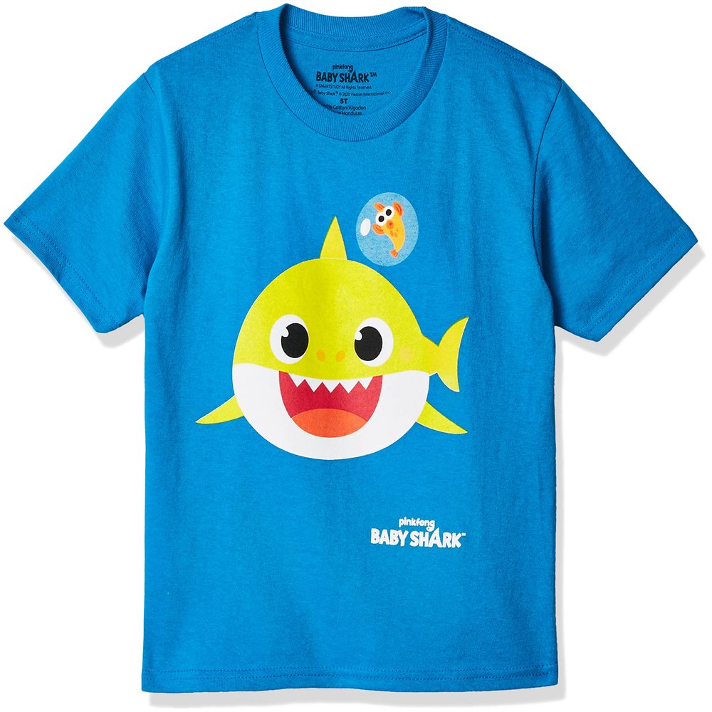 Pinkfong Baby Boys Shark Short Sleeve T-Shirt, Turquoise, 4T US