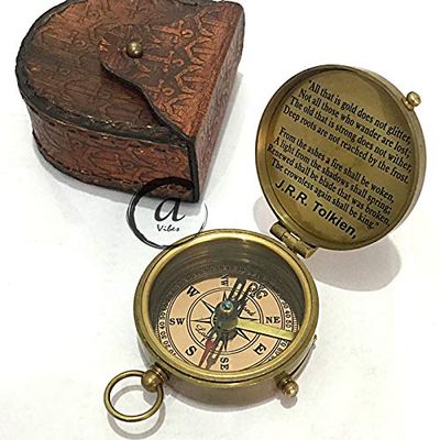 AV Maritime Brass Compass with Leather Case - Gifts for Father/Mother/Men/Women