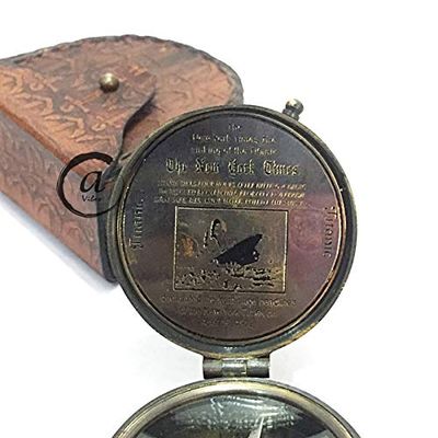AV Brass Compass with Leather CASE/Box - Titanic Story Printed