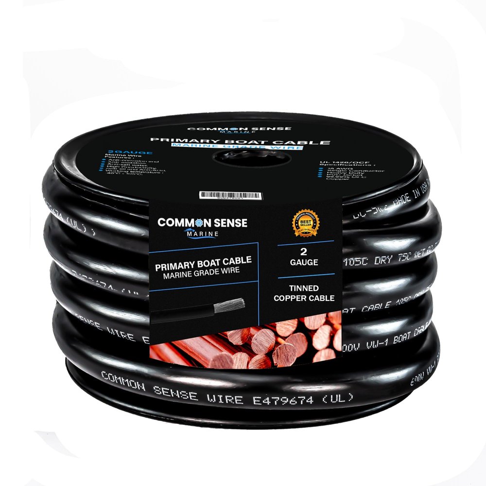 2 Gauge Primary Boat Cable - 30 ft Marine Grade Wire Tinned Oxygen-Free Copper - 2 AWG UL 1426 Standard PVC Wire for Boat, Automotive, Speakers, Camper & Trailers