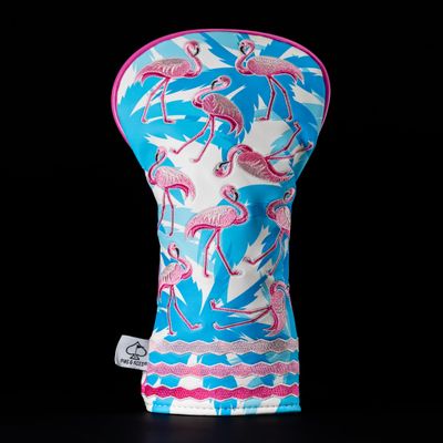 Pins & Aces LE Tropical Lawn Flamingo Head Cover - Premium, Hand-Made Leather Woods Headcover - Funny, Tour Quality Golf Club Cover - Style and Customize Your Golf Bag (Fairway Wood)