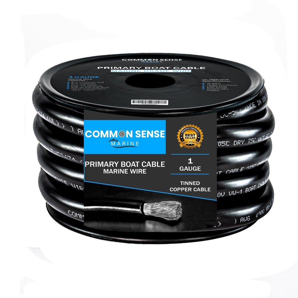 1 Gauge Primary Boat Cable - 30 ft Marine Grade Wire Tinned Oxygen-Free Copper - 1 AWG UL 1426 Standard PVC Wire for Boat, Automotive, Speakers, Camper & Trailers