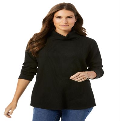 Woman Within Plus Size Thermal Turtleneck - 26/28, Black