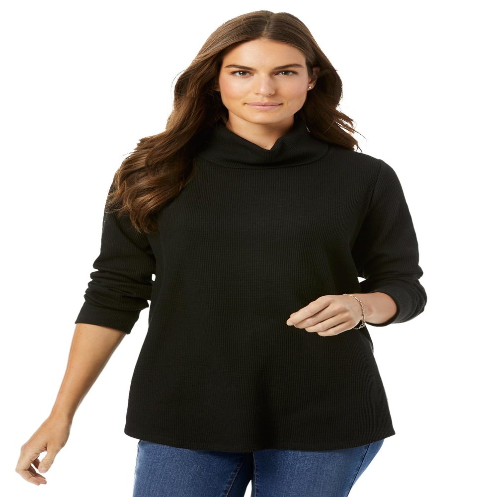 Woman Within Plus Size Thermal Turtleneck - 26/28, Black