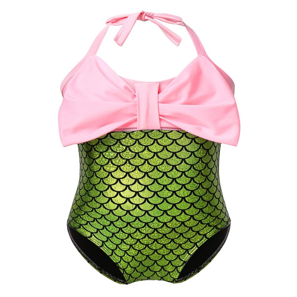 Oyolan Baby Girls One Piece Halter Mermaid Scales Printed Swimwear Swimsuit Green 3-4