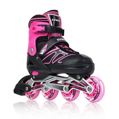 Zuwaos Boys Kids Adjustable Inline Skates, Girls Inline Skates for Kids, Beginner Roller Skates for Girls Men and Ladies Outdoor (3#Pink, Large - Youth (4Y-7Y US))