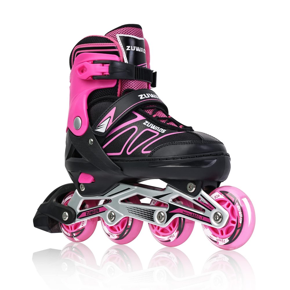 Zuwaos Boys Kids Adjustable Inline Skates, Girls Inline Skates for Kids, Beginner Roller Skates for Girls Men and Ladies Outdoor (3#Pink, Large - Youth (4Y-7Y US))