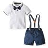 Baby Boys Gentleman Outfits Suits, Infant Short Sleeve T-Shirt+Pants+Tie Clothes Set for Wedding and Party (9-12 Months) White view 1