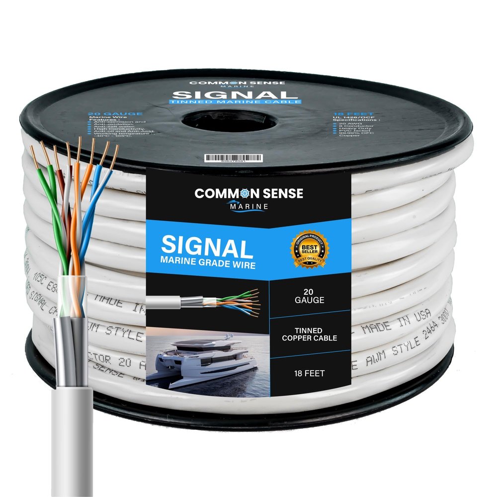 20 Gauge 8 Conductor Signal Wire - 18 ft Round Marine Grade Wire Tinned Copper Oxygen-Free Insulated - 20/8 AWG UL 1426 Standard PVC Shielded Cable for Boat, Automotive, Speakers, Camper & Trailers
