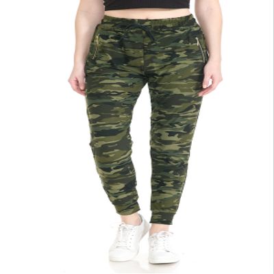 Leggings Depot Women's Relaxed fit Jogger Pants - Track Cuff Sweatpants with Pockets-N021ZIP, Camouflage Army-with Zipper, Small