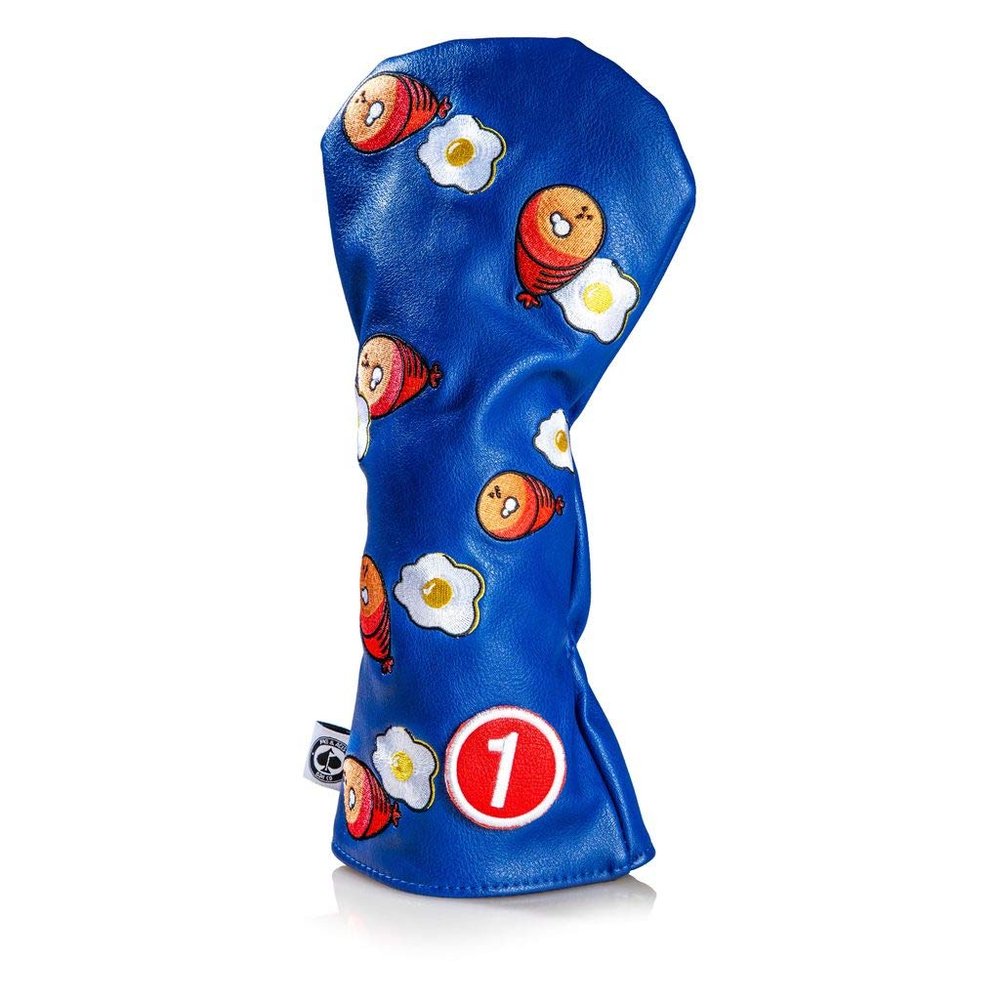 Pins & Aces Golf Co. Ham & Eggs Driver Wood Head Cover - Premium, Hand-Made Leather 1W Headcover - Funny, Tour Quality Golf Club Cover - Style and Customize Your Golf Bag (Driver)