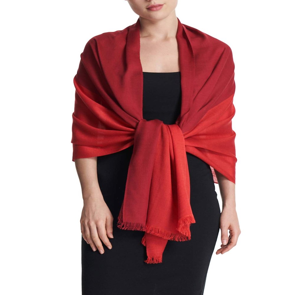 EURKEA Women's Scarf Pashmina Silky Soft Shawls Wraps Stole for Evening, Wedding and Gift, Wine Red Blend