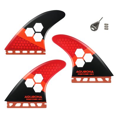 AQUBONA Large (AM2) Fin Sets Honeycomb Fiberglass Performance Surfboard Fins - Single Tab Surfboards-with Fin Bag Key Screw(red)