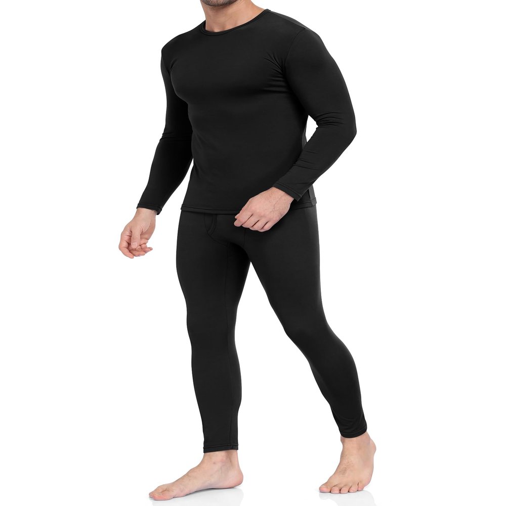 WEERTI Thermal Underwear for Men Long Johns with Fleece Lined Base Layer Men Cold Weather Top Bottom Black