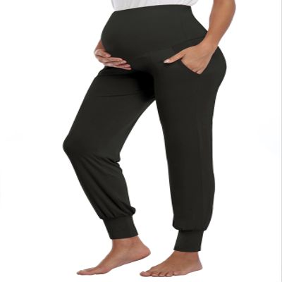 AMPOSH Women's Maternity Pants Stretchy Lounge Workout Sweatpants Casual Loose Comfy Pregnancy Joggers with Pockets(Black, XL)