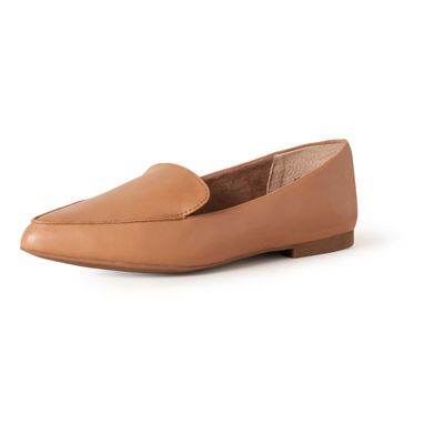 Amazon Essentials Women's Loafer Flat, Camel Faux Leather, 9 Wide