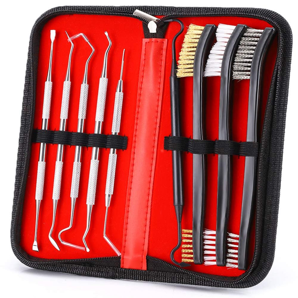 Accmor Gun Cleaning Brush & Pick Tool Kit Including 3 Pcs Double-Ended Brass Steel Nylon Scratch Brushes Bristle, 5 Stainless Steel Pick & 1 Plastic Picks