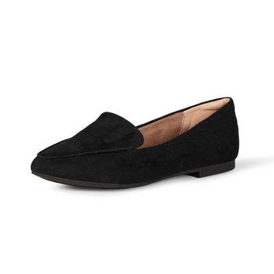 Amazon Essentials Women's Loafer Flat, Black Microsuede, 12 Wide