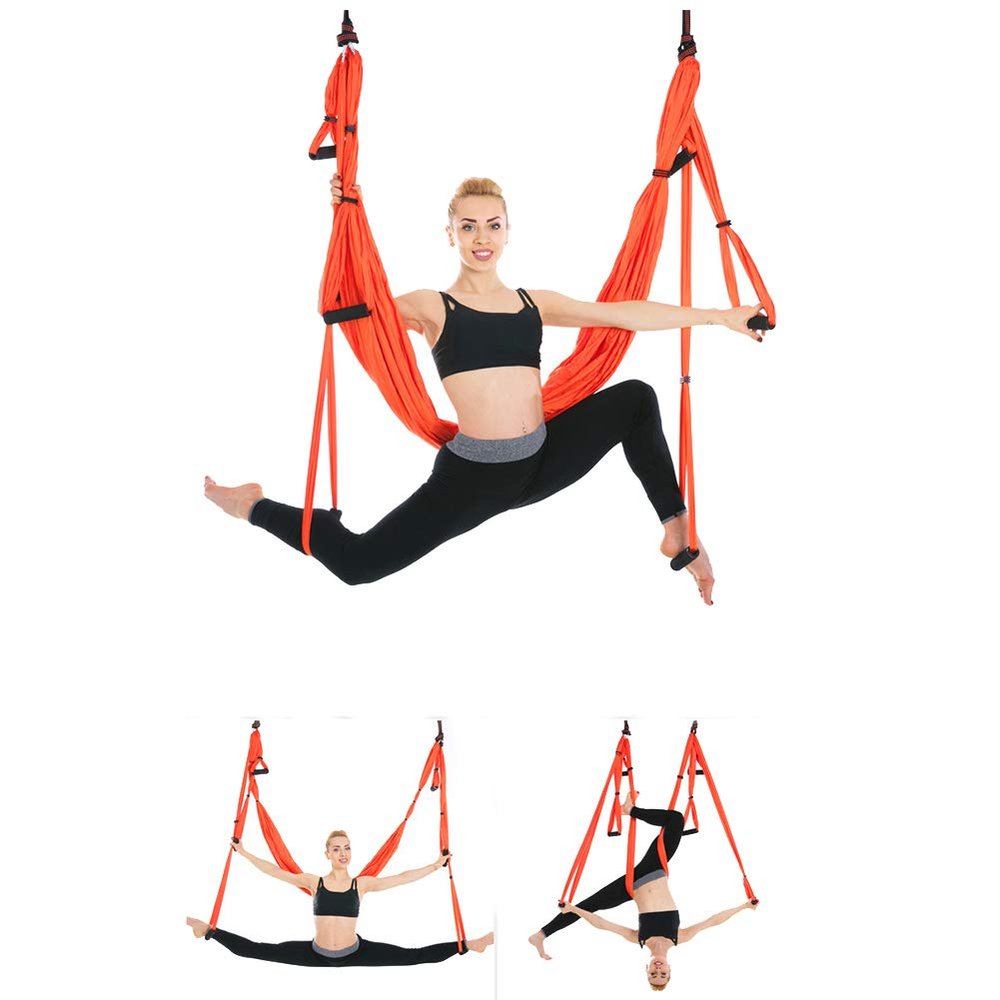 Hofumix Yoga Hammock Aerial Yoga Swing Yoga Starter Set Yoga Exercise Equipment Yoga Sling Inversion Tool (Orange)